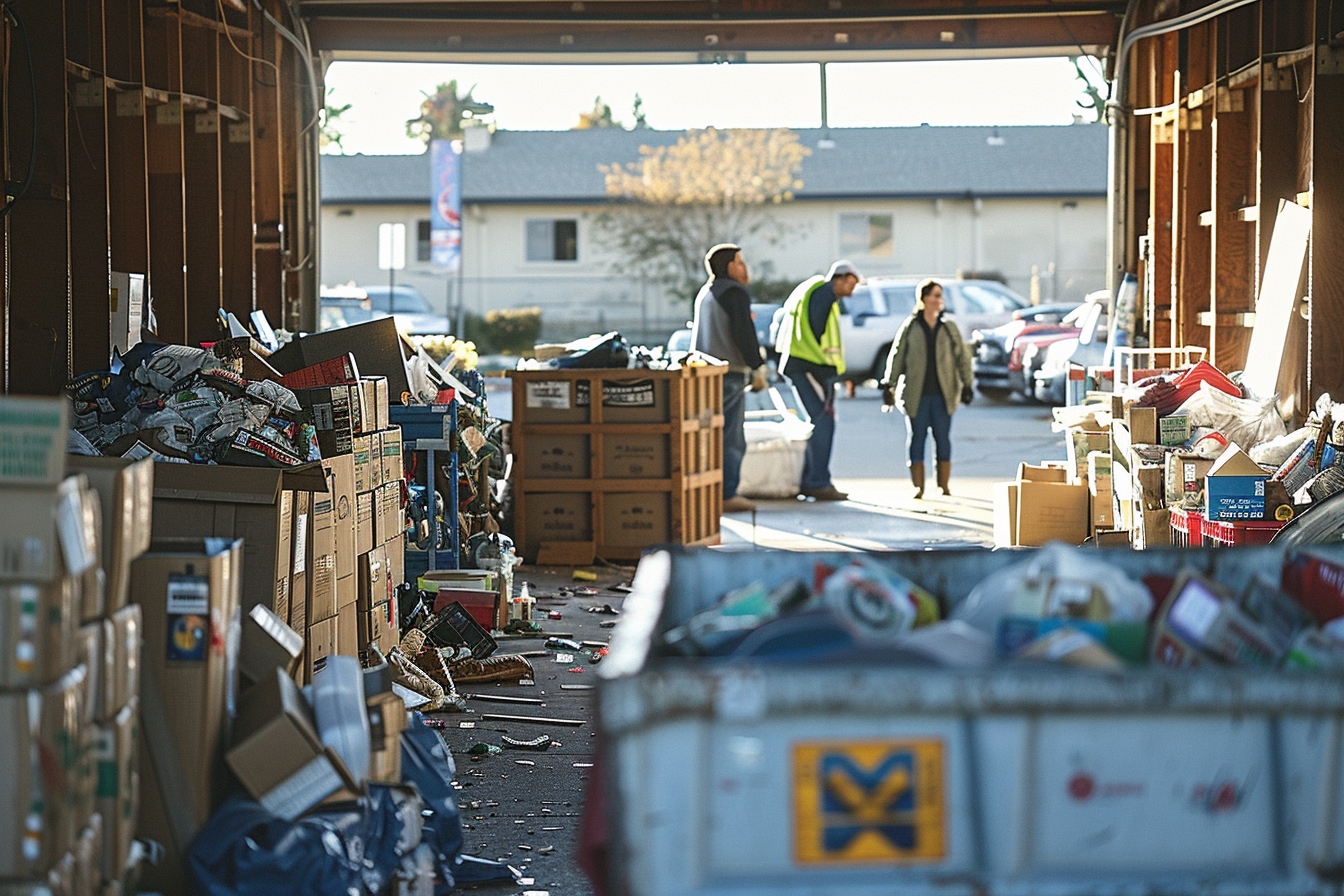 Alt Text: "Benne de débarras chargée de déchets prête à l'enlèvement à EVRY COURCOURONNES