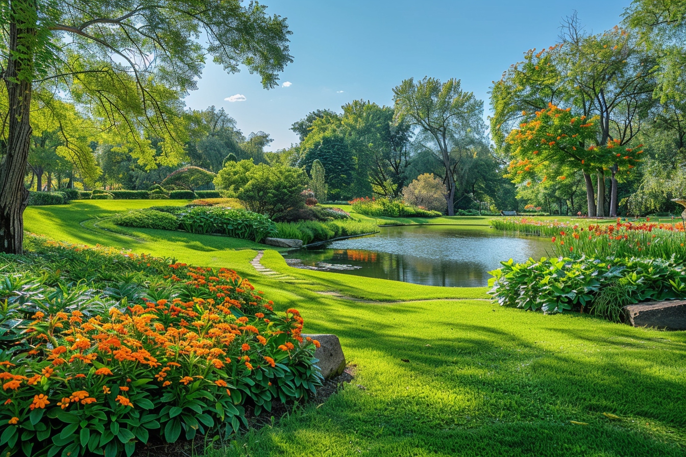 Vue panoramique d'un espace vert caché dans le parc d'Evry Courcouronnes, illustrant la beauté naturelle et la tranquillité des lieux.